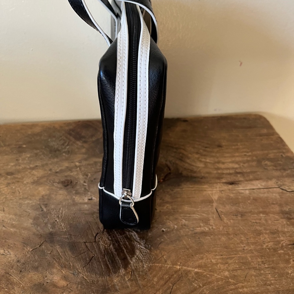 Black and White Leatherette Women’s Top-Handle Bag - Picture 3 of 12